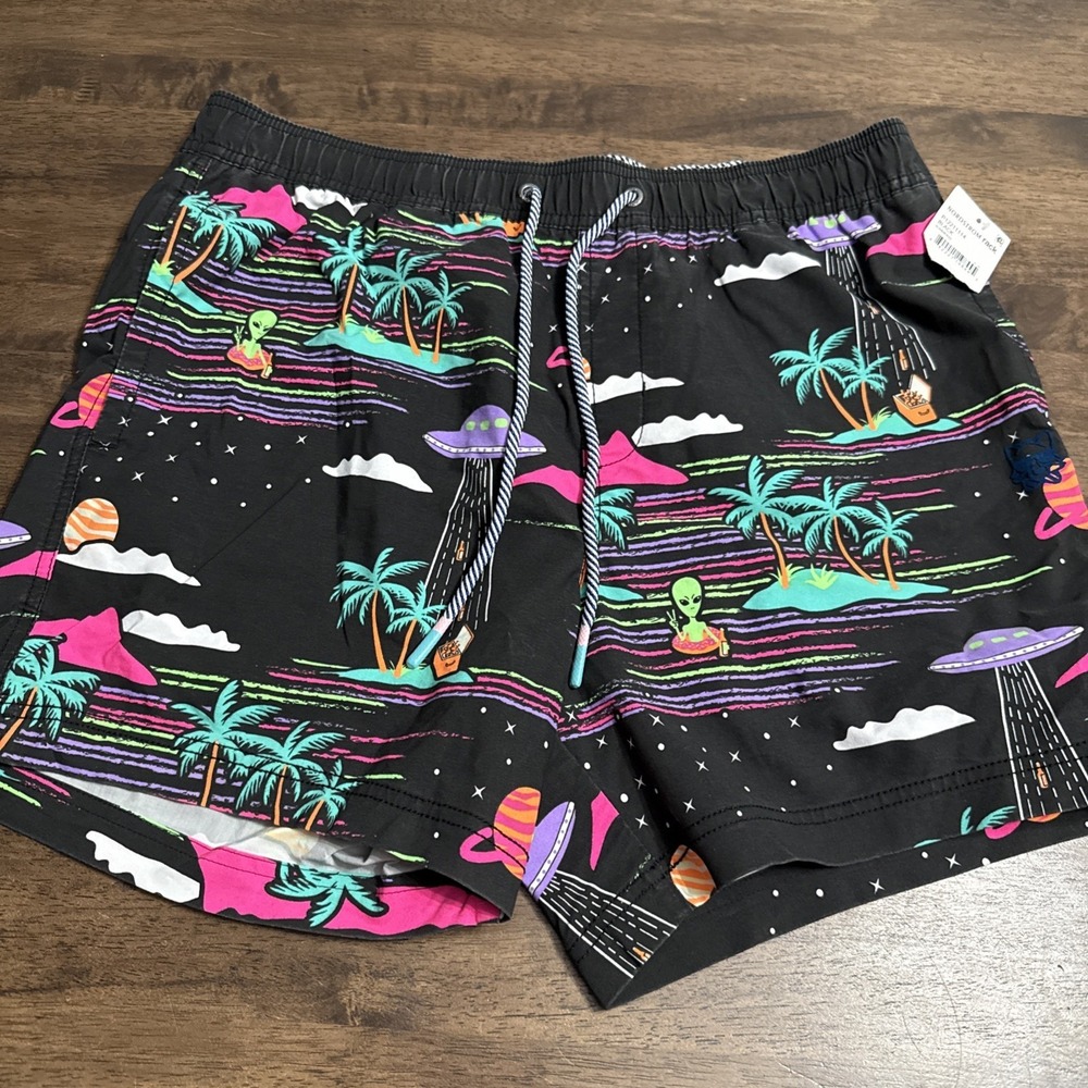 Party Pants Alien Neon Tropical Swim Shorts Men's Large Beach Trunks NWT NEW